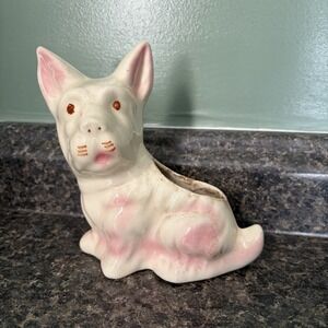 Vintage Scottie Dog Planter 6" Pink & White Ceramic 1950s Mid-Century MCM USA